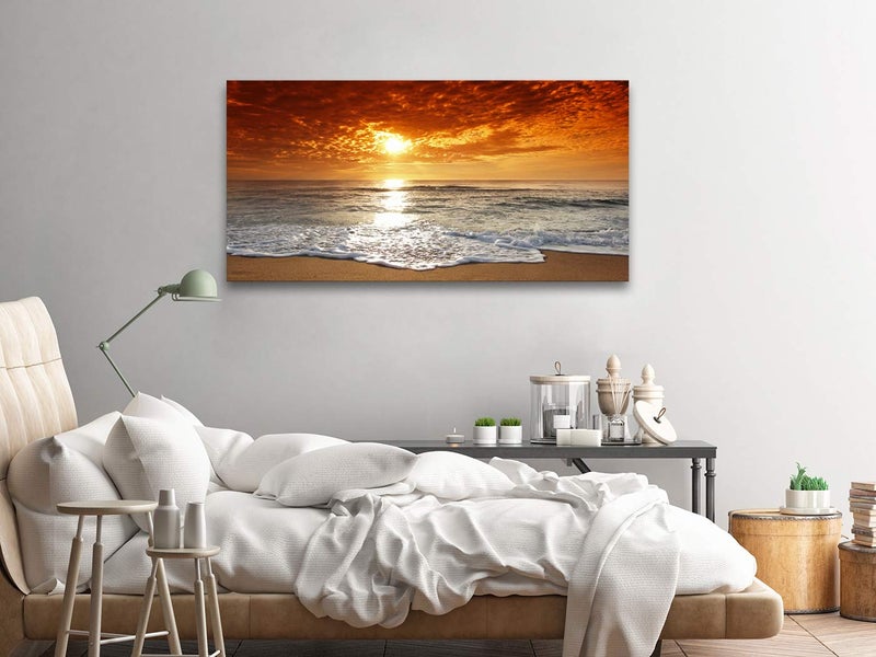 Muolunna S04650 Canvas Prints Wall Art Sunset Ocean Beach Pictures Photo Paintings for Living Room Bedroom Home Decorations Stretched and Framed Ready to Hang Seascape Waves Artwork 20x40inch - Image 5