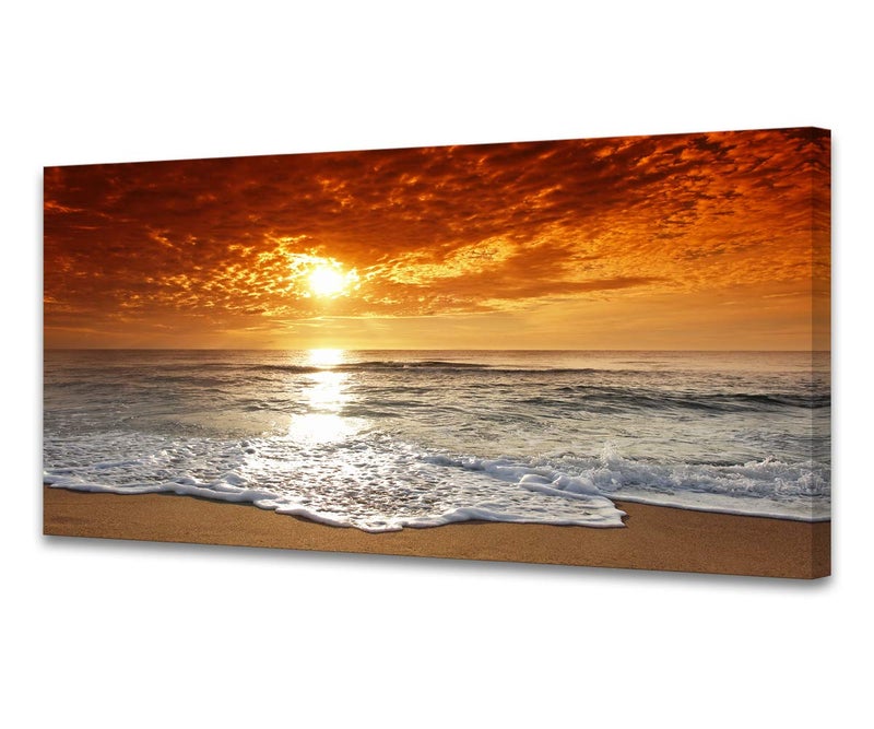 Muolunna S04650 Canvas Prints Wall Art Sunset Ocean Beach Pictures Photo Paintings for Living Room Bedroom Home Decorations Stretched and Framed Ready to Hang Seascape Waves Artwork 20x40inch - Image 1