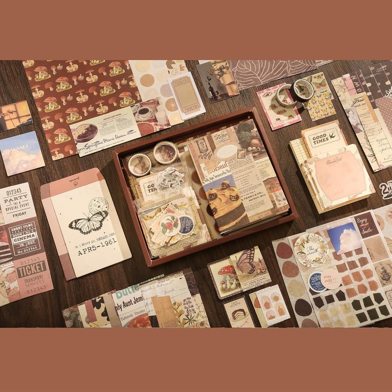 SAMEZONE 346pcs Vintage Journal Scrapbook Pack Kit for Art Journaling Bullet, Planners DIY Paper, Craft Kits Notebook, Collage Album Aesthetic Sticker, Memo Pad Decorative Card Sheets (Vintage Brown) - Image 3