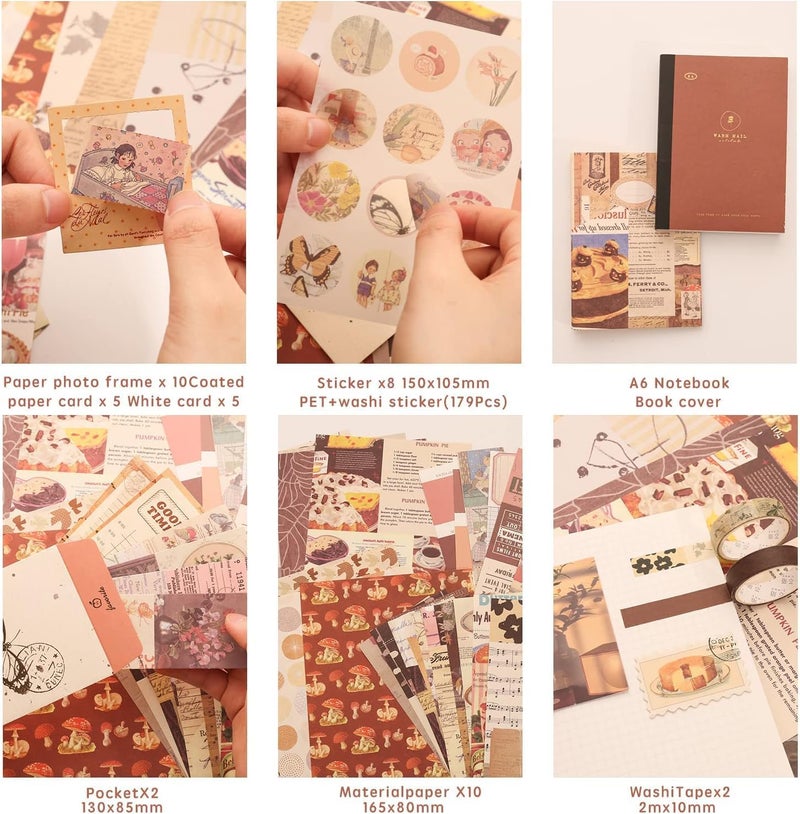 SAMEZONE 346pcs Vintage Journal Scrapbook Pack Kit for Art Journaling Bullet, Planners DIY Paper, Craft Kits Notebook, Collage Album Aesthetic Sticker, Memo Pad Decorative Card Sheets (Vintage Brown) - Image 2
