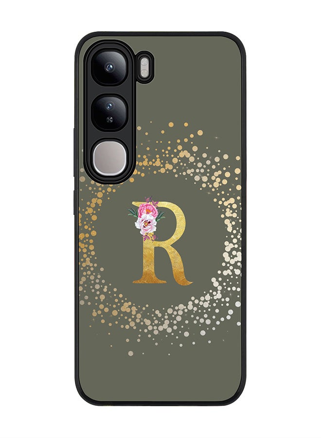 Stylizedd For vivo V40 Lite Case,Slim fit Camera Protection, Shockproof Thin Phone cover - Custom Monogram Floral - R (Olive Green ) - Image 1