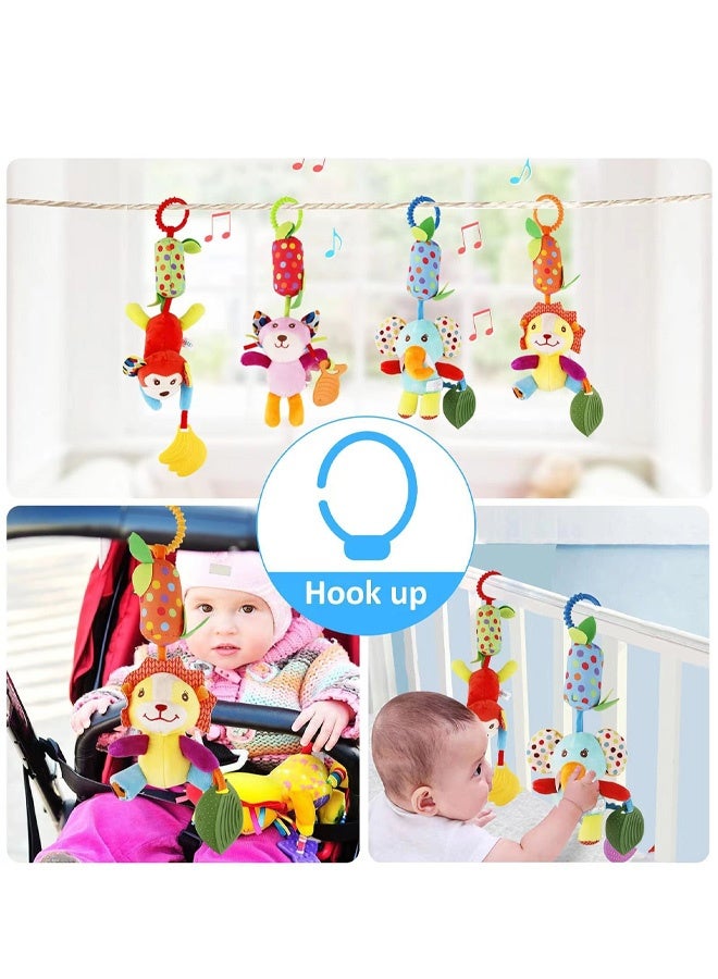 Toys for 0 3 6 9 to 12 Months, Soft Hanging Crinkle Squeaky Sensory Learning Toy Infant Newborn Stroller Car Seat Crib Travel Activity Plush Animal Wind Chime with Teether for Boys Girls - Image 4