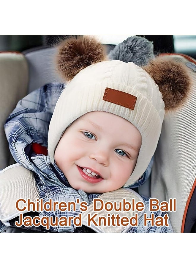 Wffo Toddler Warm Beanie Kids Winter Hat Baby Knitted Soft Beanie Cute Toddler Winter Pom Poms Hat for Girls Boys (White) - Image 4