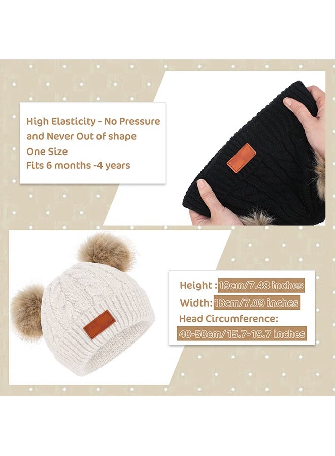 Wffo Toddler Warm Beanie Kids Winter Hat Baby Knitted Soft Beanie Cute Toddler Winter Pom Poms Hat for Girls Boys (White) - Image 2