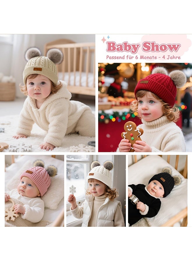 Wffo Toddler Warm Beanie Kids Winter Hat Baby Knitted Soft Beanie Cute Toddler Winter Pom Poms Hat for Girls Boys (White) - Image 5
