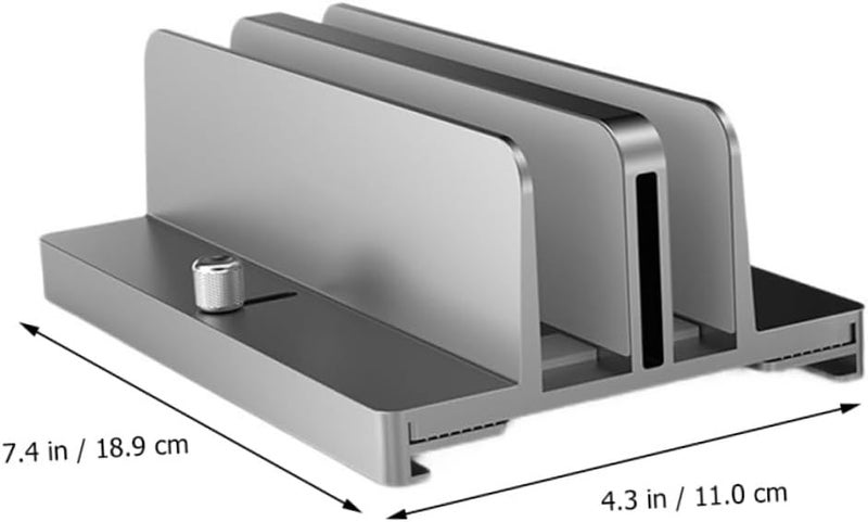 Aluminum Adjustable Dual Slot Laptop Rack and Vertical Tablet Stand, Gray, Space-Saving Notebook Mount Base for Office and Home Desk Organization - Image 2
