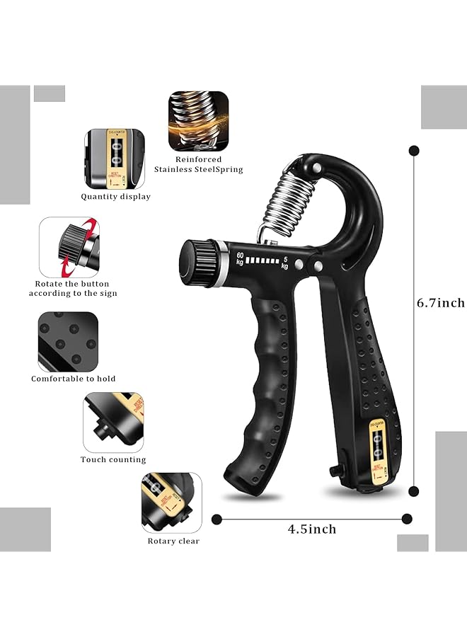 ZERIFAM Hand Grip Strengthener with Counter Forearm Trainer Workout Kit (5Pack) Adjustable Resistance Grip Strength Trainer Finger Exerciser/Stretcher Grip Ring Grip Ball - Image 2