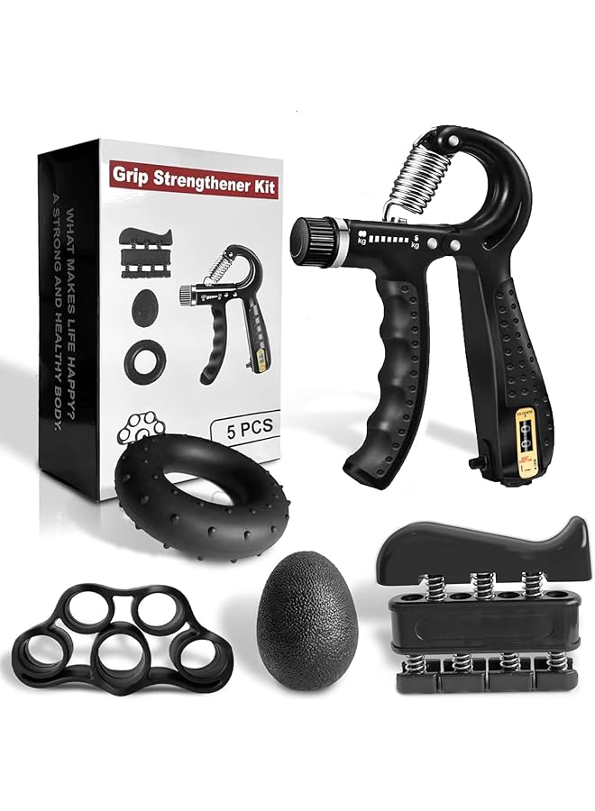 ZERIFAM Hand Grip Strengthener with Counter Forearm Trainer Workout Kit (5Pack) Adjustable Resistance Grip Strength Trainer Finger Exerciser/Stretcher Grip Ring Grip Ball - Image 1
