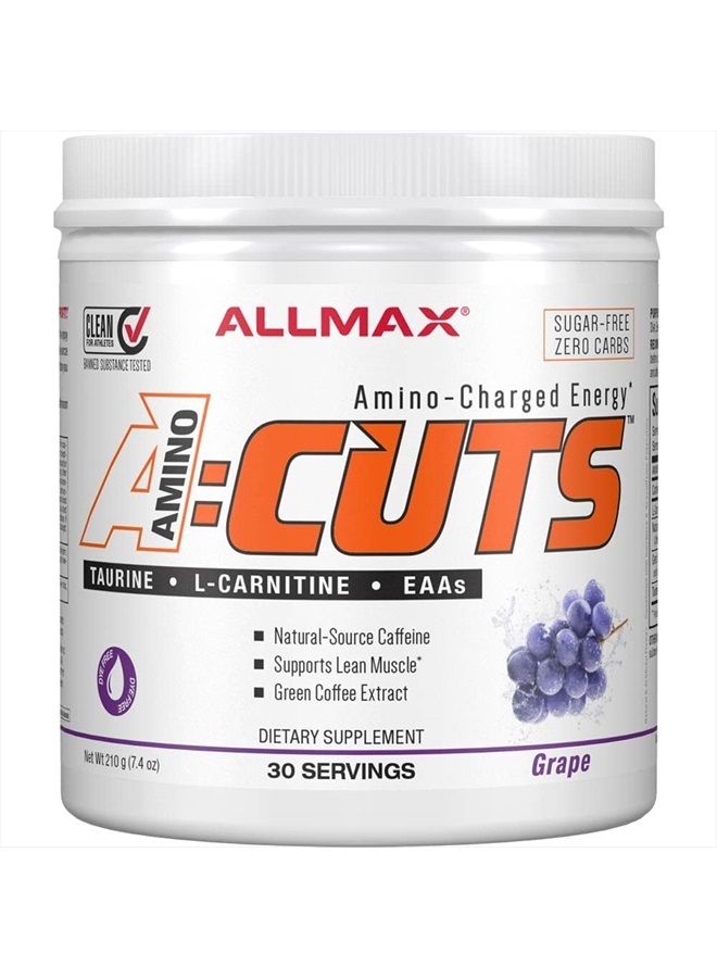 AllMax Nutrition AMINOCUTS (ACUTS), Amino-Charged Energy Drink with Taurine, L-Carnitine, Green Coffee Bean Extract, Grape Escape, 30 Servings - Image 1