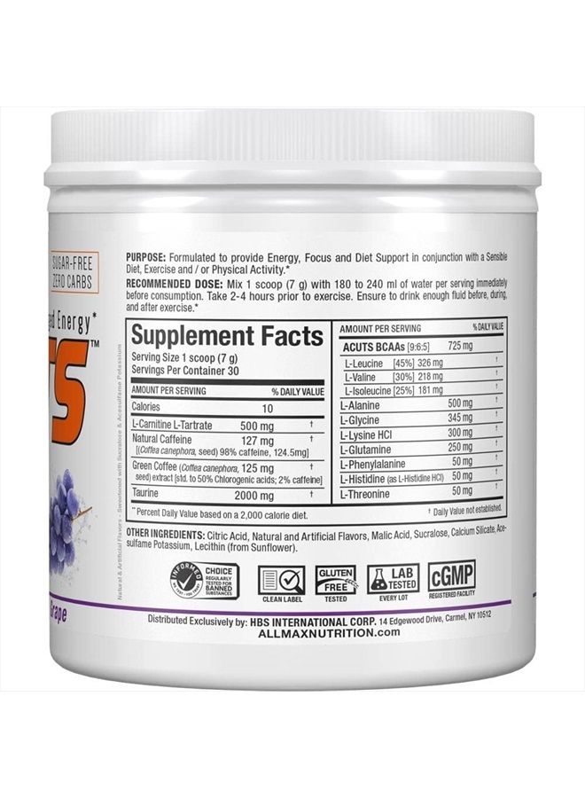 AllMax Nutrition AMINOCUTS (ACUTS), Amino-Charged Energy Drink with Taurine, L-Carnitine, Green Coffee Bean Extract, Grape Escape, 30 Servings - Image 2