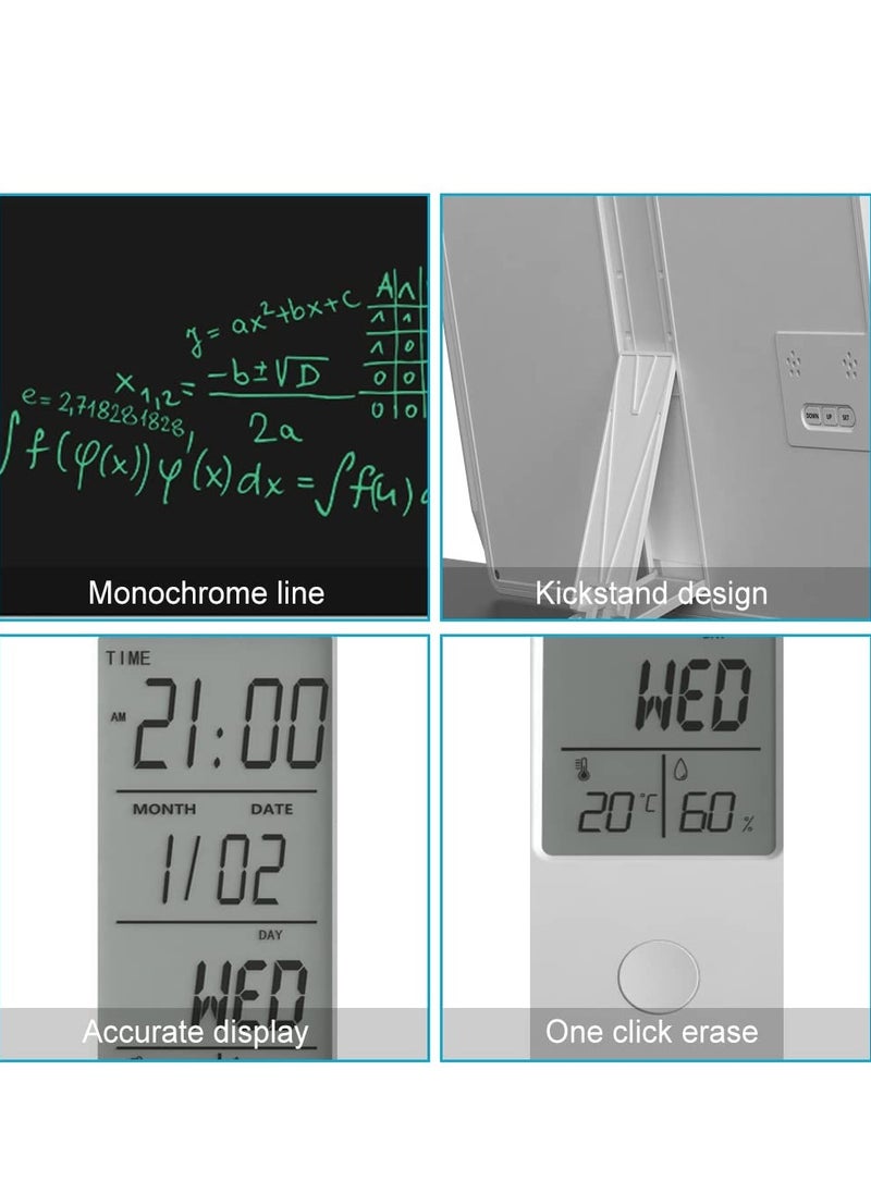 SYOSI - Electronic Desktop Calendar Rechargeable Writing Memo Message Board Notepad with Digital Clock Date Time Week Indoor Temperature Display 9.5inch Drawing Pad for Office Home Business Decor White - Image 1