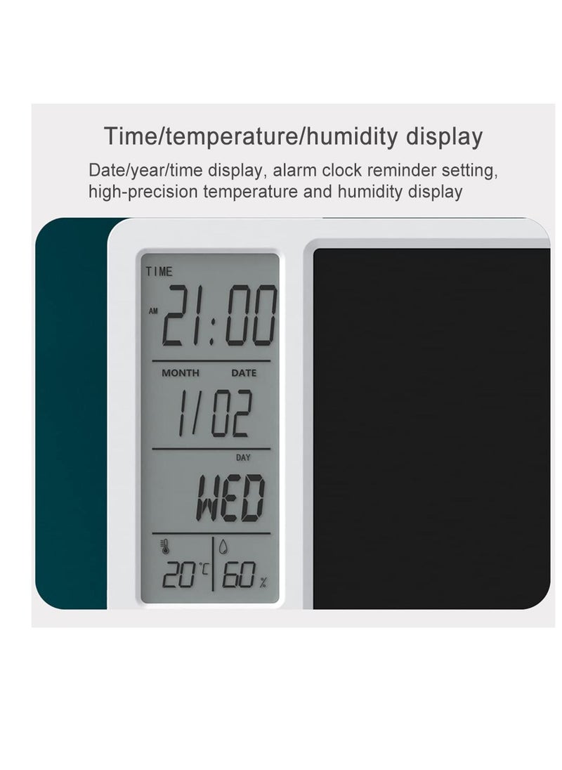 SYOSI - Electronic Desktop Calendar Rechargeable Writing Memo Message Board Notepad with Digital Clock Date Time Week Indoor Temperature Display 9.5inch Drawing Pad for Office Home Business Decor White - Image 1