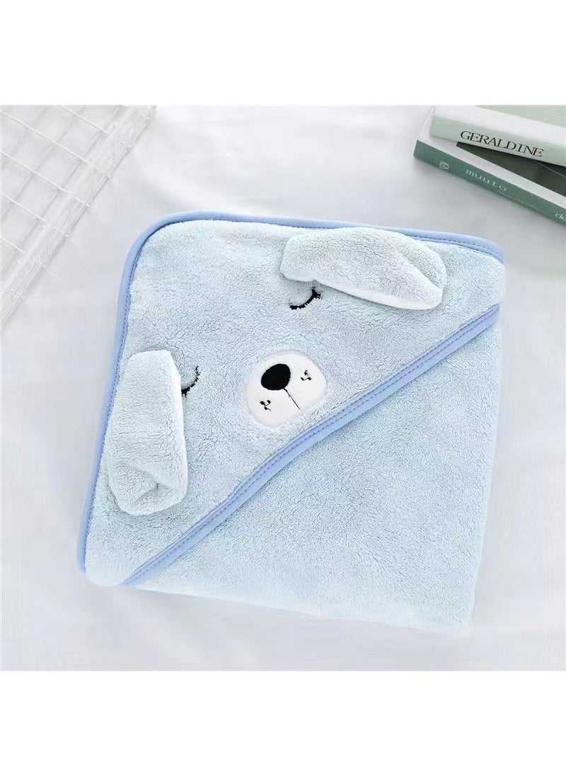 Generic Kids Hooded Bath Towel Soft Embroidered Fleece Blue squinting dog 