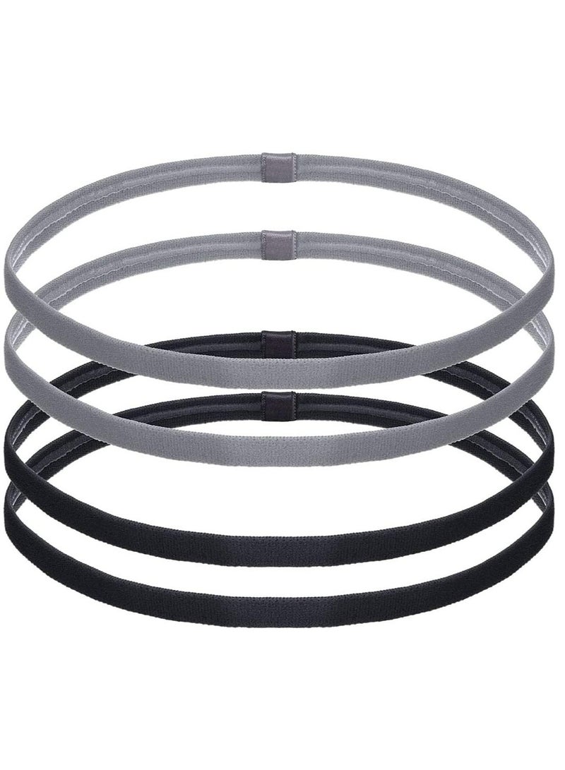 أوزيغالور 4 عبوات عصابات رأس رياضية سميكة سميكة غير قابلة للانزلاق ومرنة - عصابات عرق للجنسين للتمرين (أسود، رمادي). - Image 1