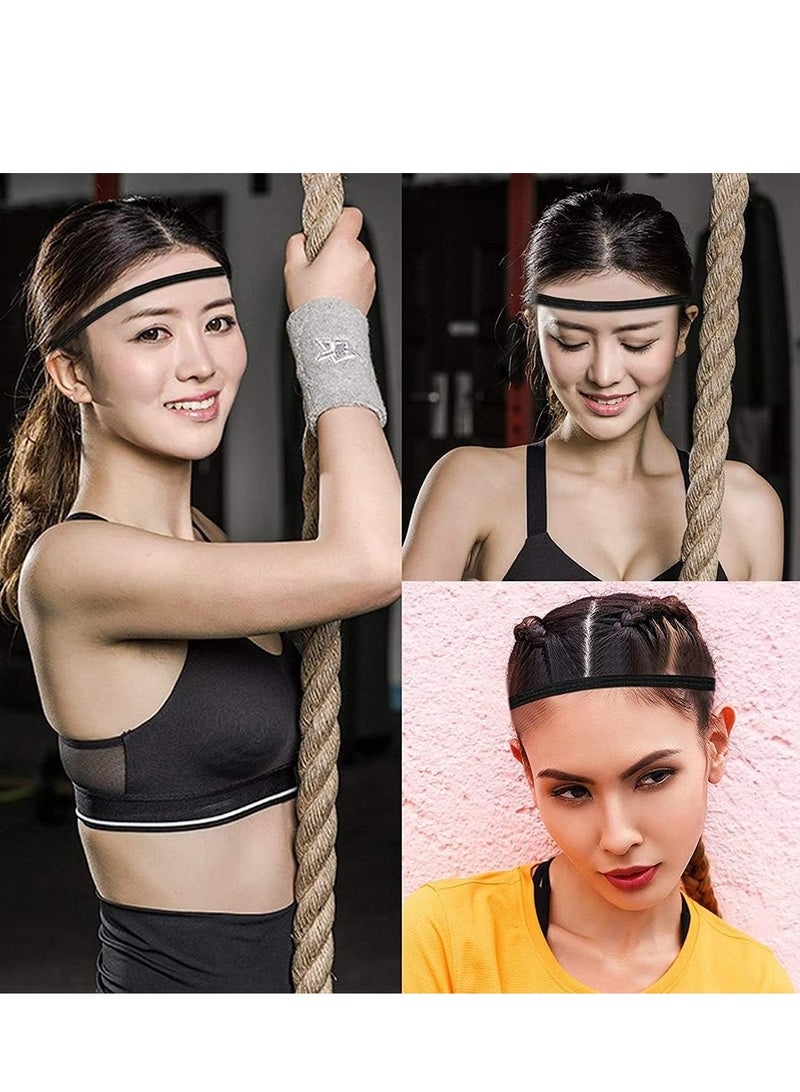 أوزيغالور 4 عبوات عصابات رأس رياضية سميكة سميكة غير قابلة للانزلاق ومرنة - عصابات عرق للجنسين للتمرين (أسود، رمادي). - Image 3
