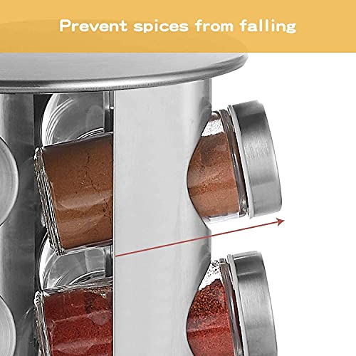 Jolfay Revolving Spice Tower | Round Spice Rack Set | of 16 Spice Glass Jars | Seasoning Storage Stainless Steel, Free Standing, Tiered Shelf - Image 4