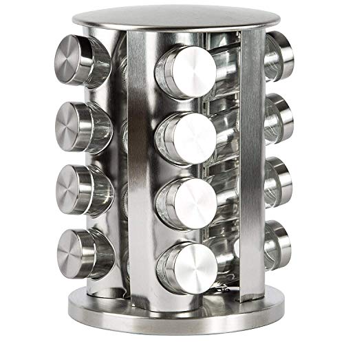 Jolfay Revolving Spice Tower | Round Spice Rack Set | of 16 Spice Glass Jars | Seasoning Storage Stainless Steel, Free Standing, Tiered Shelf - Image 1
