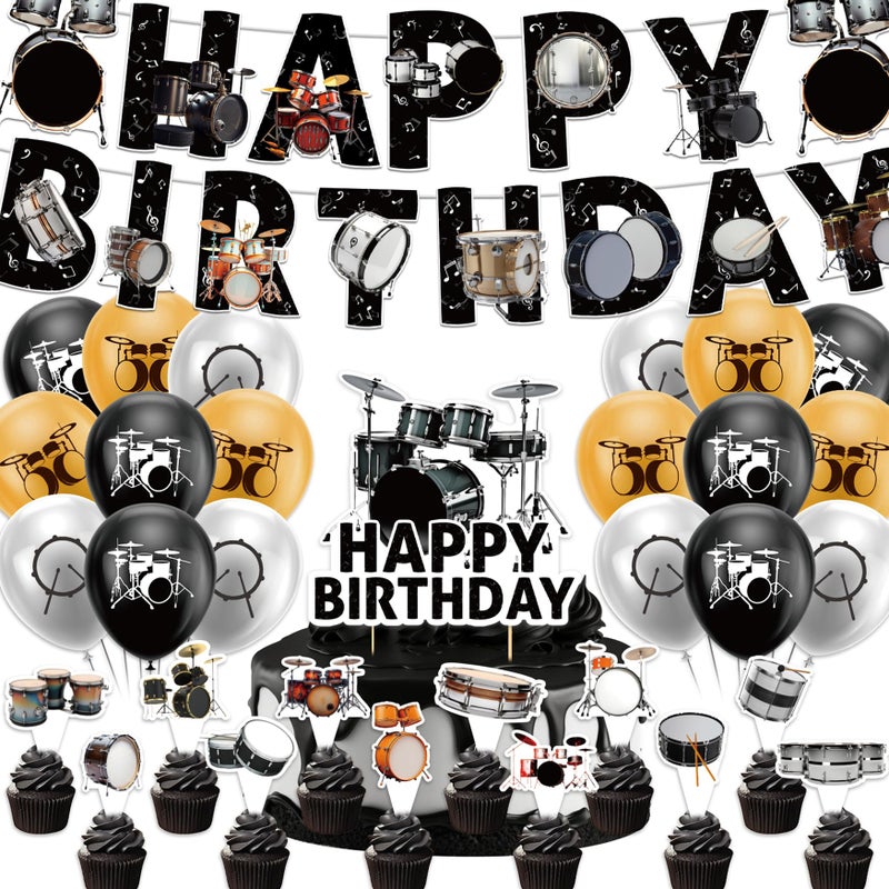 LHDUOFA Drum Party Supplies Music Drum Birthday Party Decorations Includes Drums Happy Birthday Banner Cake Topper Cupcake Toppers Balloons for Drummers Birthday Party Baby Shower Decorations - Image 3