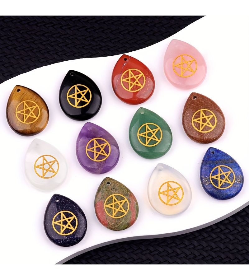 Natural Raw Stone Pentagram Pendant Necklace Purple for Jewelry Gift - Image 1