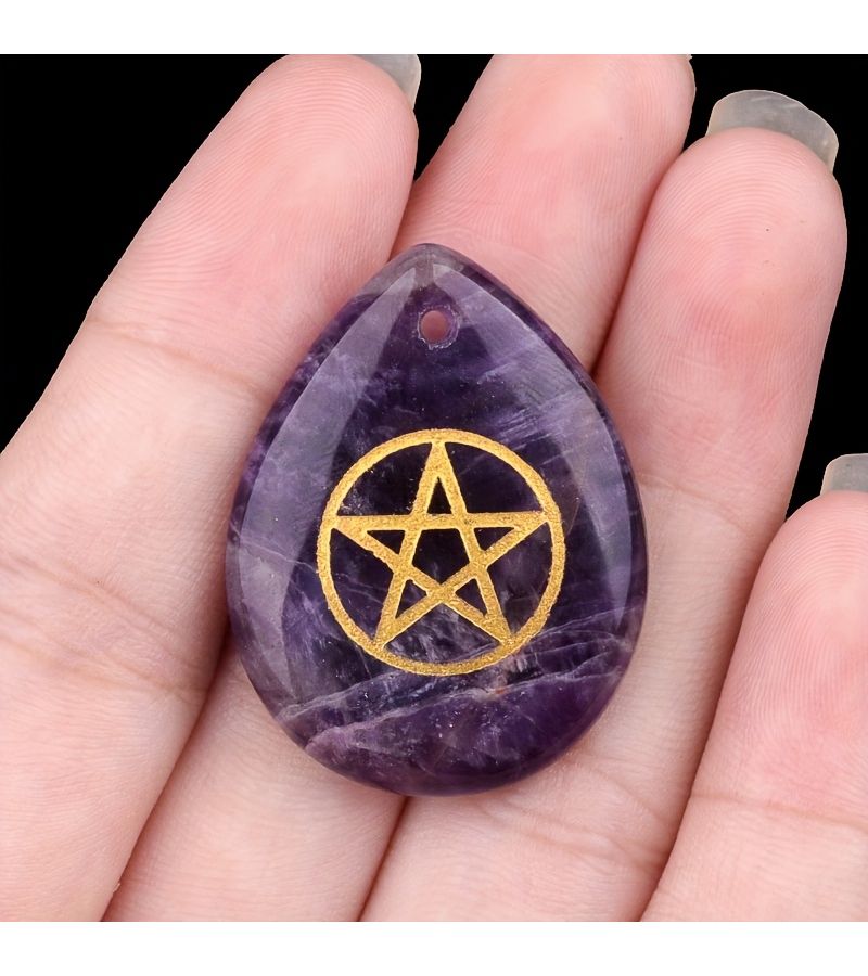 Natural Raw Stone Pentagram Pendant Necklace Purple for Jewelry Gift - Image 3