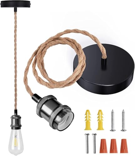 JACKYLED UL Boho Pendant Light Kit Hemp Rope Light Fixture with Adjustable Hanging Light Cord E26 E27 Light Socket Vintage Ceiling Light for DIY Kitchen Island Bedroom Farmhouse - Image 1