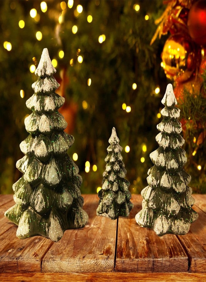 ZTTM 3 Pieces with a Sense of Layering and Staggered Heights Winter Wonderland Village Scene Pines Accessory Figurine Set, Christmas Village Trees Decorations,Green - Image 3