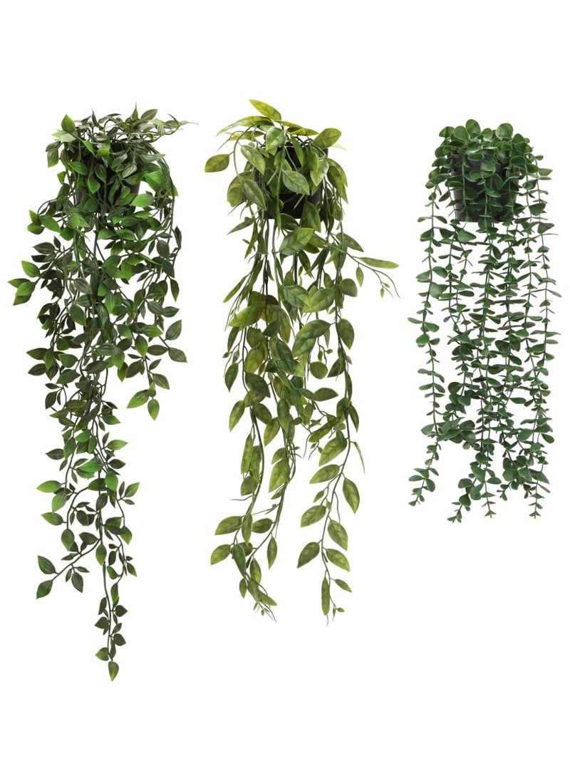 Generic 3 Pcs Artificial Hanging Plants-Eucalyptus Mandala Snow Pea Vine in Pot Plants for Office Farmhouse, Fake Foliage Pendant Plant, Indoor Outdoor Wedding Home Decoration  - Image 1