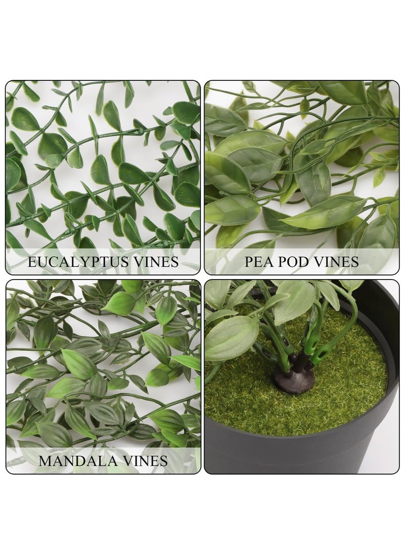 Generic 3 Pcs Artificial Hanging Plants-Eucalyptus Mandala Snow Pea Vine in Pot Plants for Office Farmhouse, Fake Foliage Pendant Plant, Indoor Outdoor Wedding Home Decoration  - Image 3