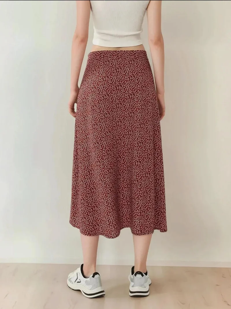 Hiccup Red Floral High Waist Midi Skirt for Women | Best Price UAE