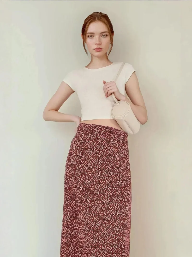 Hiccup Red Floral High Waist Midi Skirt for Women | Best Price UAE