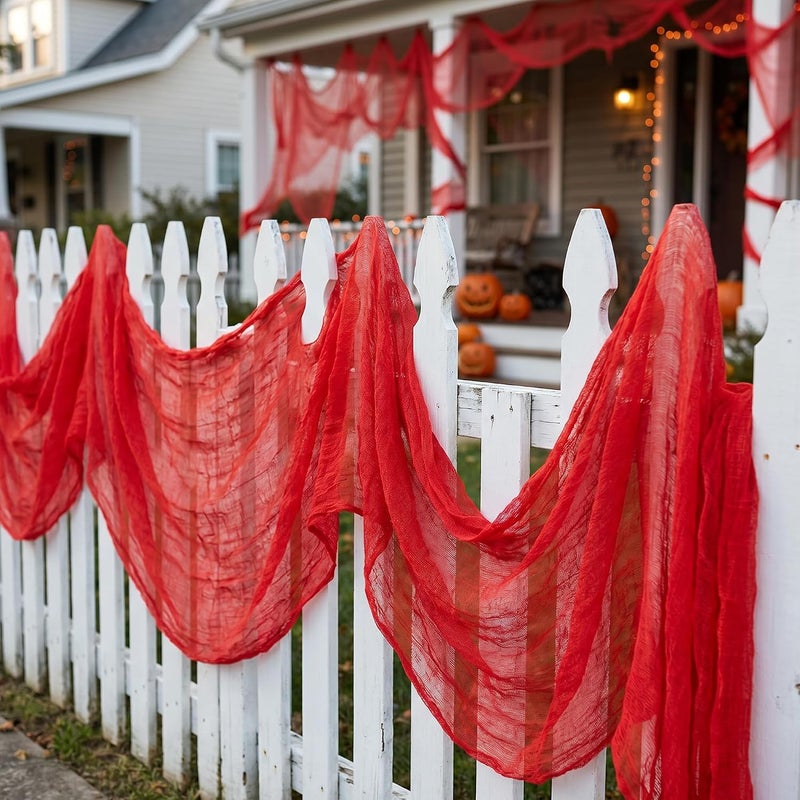 RunNico 300'' x 39'' Halloween Blood Red Scary Gauze, Fine Yarn Bloody Creepy Cloth for Haunted House, Spooky Fabric Hanging Decoration for Horror Themed Nightmare Party Porch Yard Wall Decor - Image 5