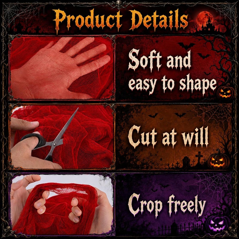 RunNico 300'' x 39'' Halloween Blood Red Scary Gauze, Fine Yarn Bloody Creepy Cloth for Haunted House, Spooky Fabric Hanging Decoration for Horror Themed Nightmare Party Porch Yard Wall Decor - Image 3