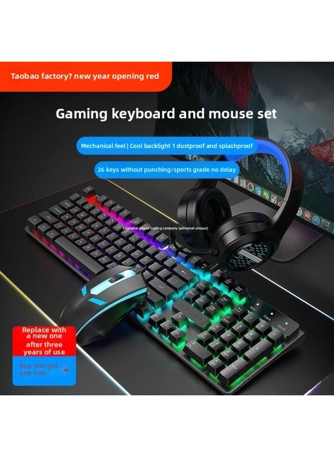Generic - E-sports Backlit Game Wired Keyboard Keyboard Mouse Suit Mechanical Feel Desktop Notebook Computer Office Static Wholesale-Color:Black Matte [sound/26 Keys Without Conflict] Single Keyboard * Lifetime Warranty * Replace With One If Worn Out - Image 1