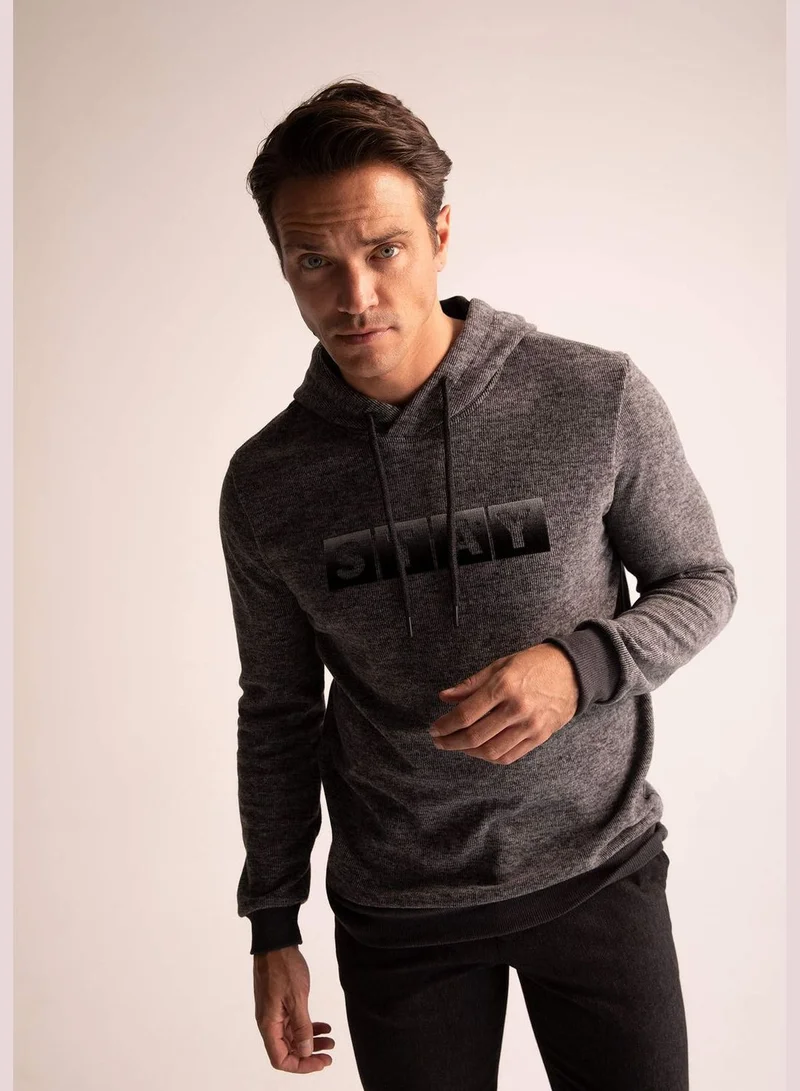 DeFacto Regular Fit Flock Printed Hoodie Sweatshirt