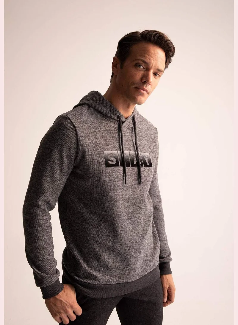 DeFacto Regular Fit Flock Printed Hoodie Sweatshirt