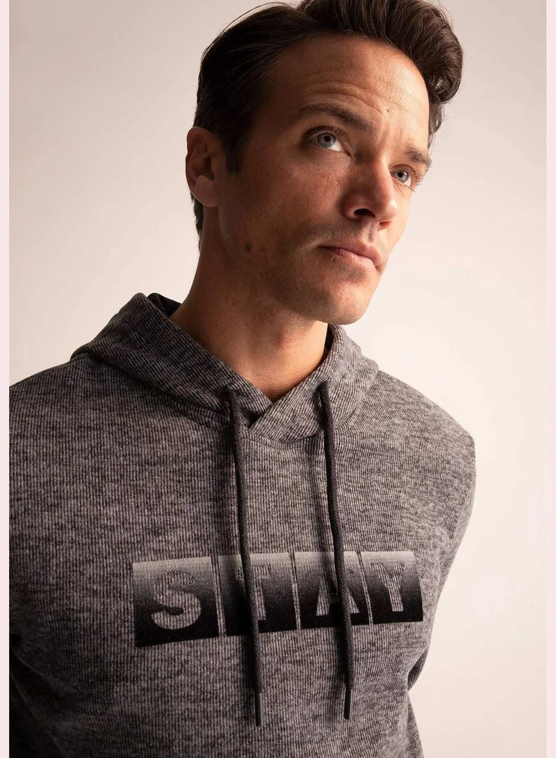 DeFacto Regular Fit Flock Printed Hoodie Sweatshirt