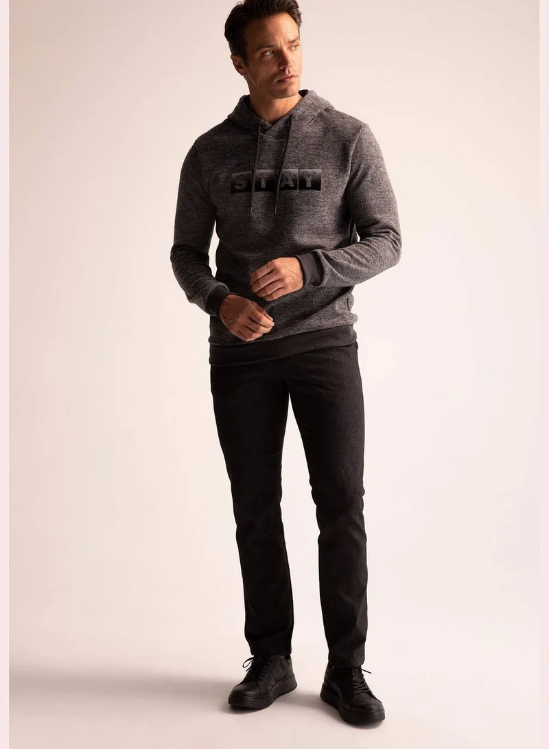 DeFacto Regular Fit Flock Printed Hoodie Sweatshirt