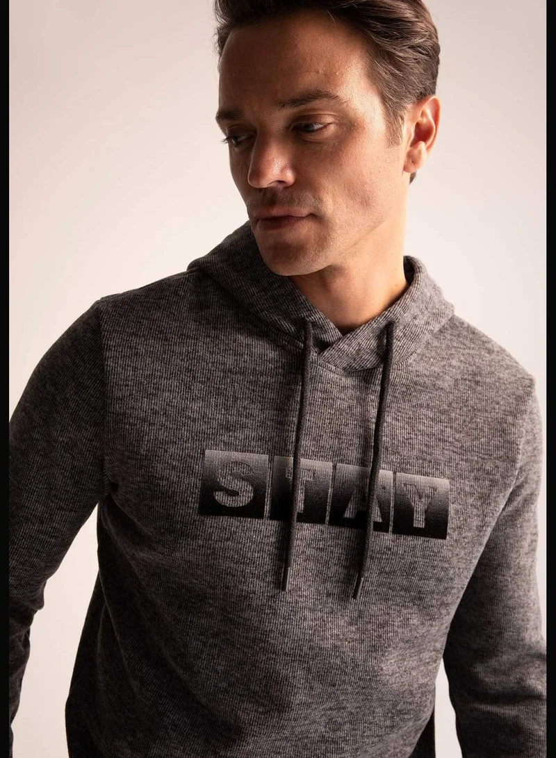DeFacto Regular Fit Flock Printed Hoodie Sweatshirt