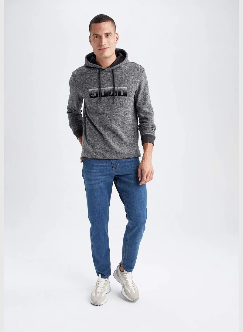 DeFacto Regular Fit Flock Printed Hoodie Sweatshirt