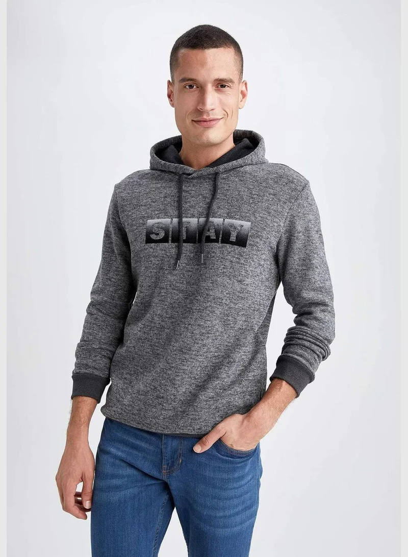 DeFacto Regular Fit Flock Printed Hoodie Sweatshirt