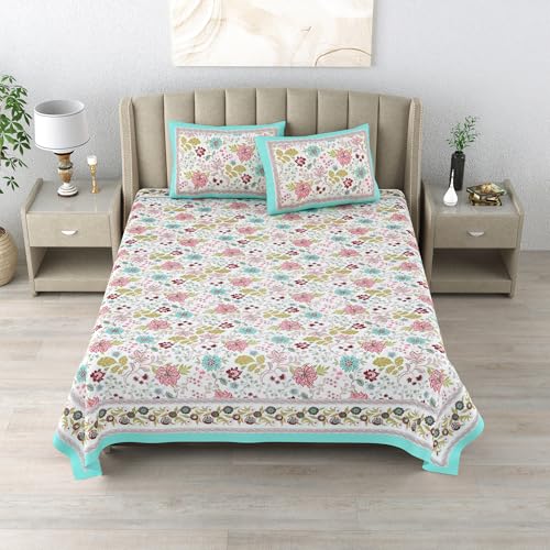 DE CAMA Since 1997 | 100% Cotton 300 TC Premium King Size Bedsheet for Double Bed (90 x 108 Inch) with 2 Pillow Covers Set (17 x 27 Inch) Designer Printed Bedsheet Set - Gardenia, White - Image 3