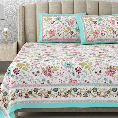 DE CAMA Since 1997 | 100% Cotton 300 TC Premium King Size Bedsheet for Double Bed (90 x 108 Inch) with 2 Pillow Covers Set (17 x 27 Inch) Designer Printed Bedsheet Set - Gardenia, White - Image 1