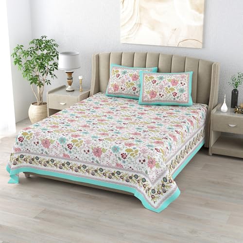 DE CAMA Since 1997 | 100% Cotton 300 TC Premium King Size Bedsheet for Double Bed (90 x 108 Inch) with 2 Pillow Covers Set (17 x 27 Inch) Designer Printed Bedsheet Set - Gardenia, White - Image 2