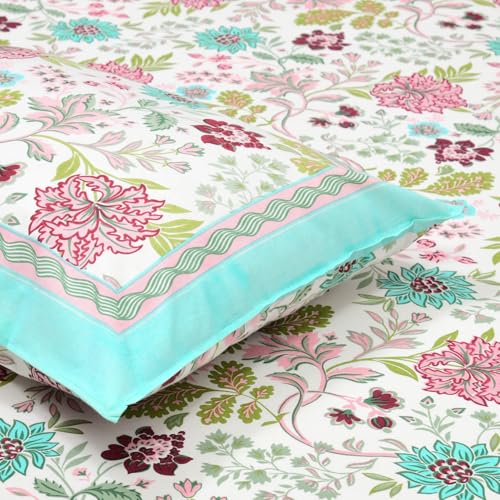 DE CAMA Since 1997 | 100% Cotton 300 TC Premium King Size Bedsheet for Double Bed (90 x 108 Inch) with 2 Pillow Covers Set (17 x 27 Inch) Designer Printed Bedsheet Set - Gardenia, White - Image 4