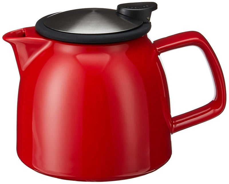 FORLIFE Bell Ceramic Teapot with Basket Infuser 26Ounce770ml Red
