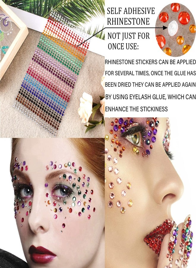 La Jolie Jasmin 1250 Pcs Self Adhesive Rhinestones Pearl for Makeup Face Gems Eyes 16 Colors Rainbow Rhinestones Face Jewels Stick on Pearls Stickers, Hair Pearl Nail Makeup DIY Decorations - Image 3