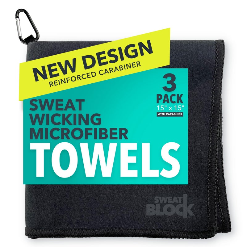 SweatBlock Microfiber Sweat Absorbing Handkerchiefs for Face Hands and Body 15x15 Inch 3 Pack Black Reusable and Machine Washable Towels for Gym Sports Workouts Travel or Daily Use for Men and Women - Image 2