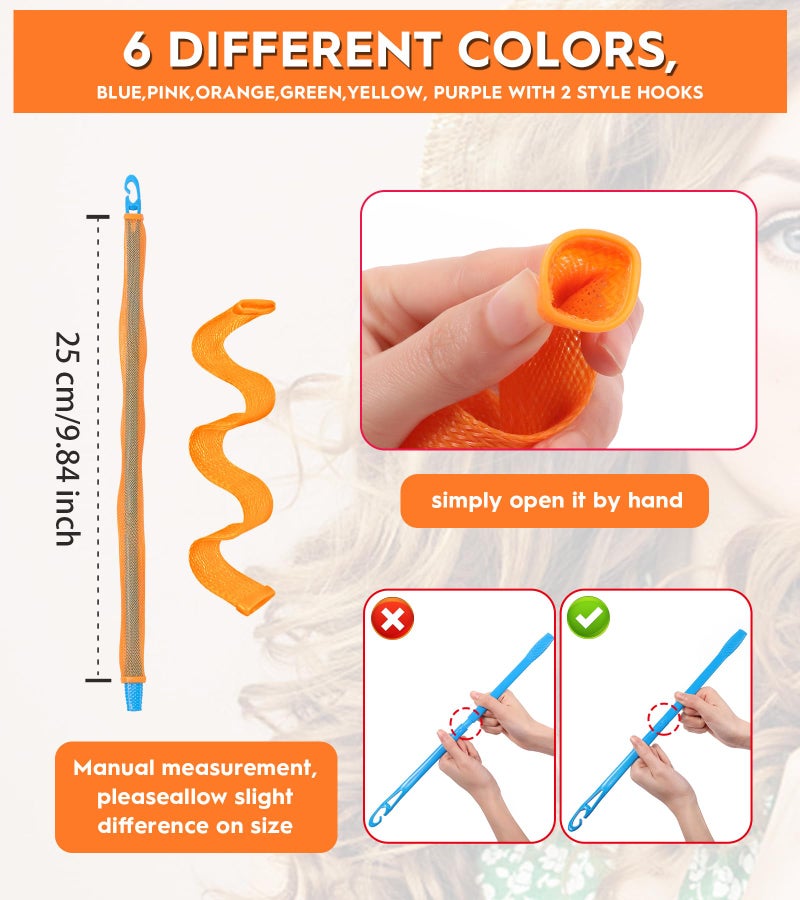 YEVYO 30 Pcs Heatless Hair Curlers Wave Curls Styling Kit with 2 Pcs Styling Hooks, No Heat Hair Curlers Heatless Wave Curlers for Women Girls Short Hair (6 Colors, 25 cm/9.84 inch) - Image 3