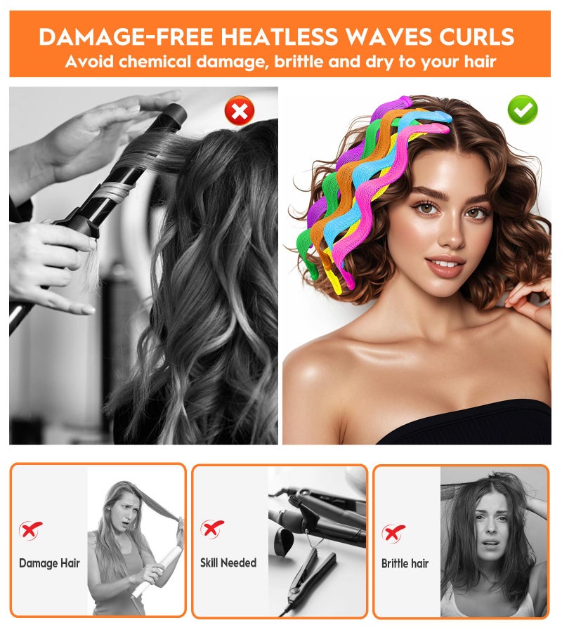 YEVYO 30 Pcs Heatless Hair Curlers Wave Curls Styling Kit with 2 Pcs Styling Hooks, No Heat Hair Curlers Heatless Wave Curlers for Women Girls Short Hair (6 Colors, 25 cm/9.84 inch) - Image 2