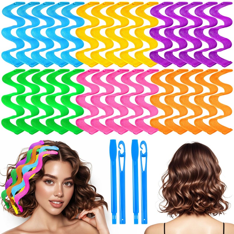 YEVYO 30 Pcs Heatless Hair Curlers Wave Curls Styling Kit with 2 Pcs Styling Hooks, No Heat Hair Curlers Heatless Wave Curlers for Women Girls Short Hair (6 Colors, 25 cm/9.84 inch) - Image 1
